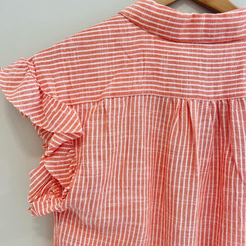 Max Studio orange and white striped button down shirt with ruffle sleeves size S - Picture 6 of 7